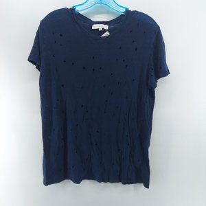 IRO clay women's navy  Distressed Linen T-Shirt XS